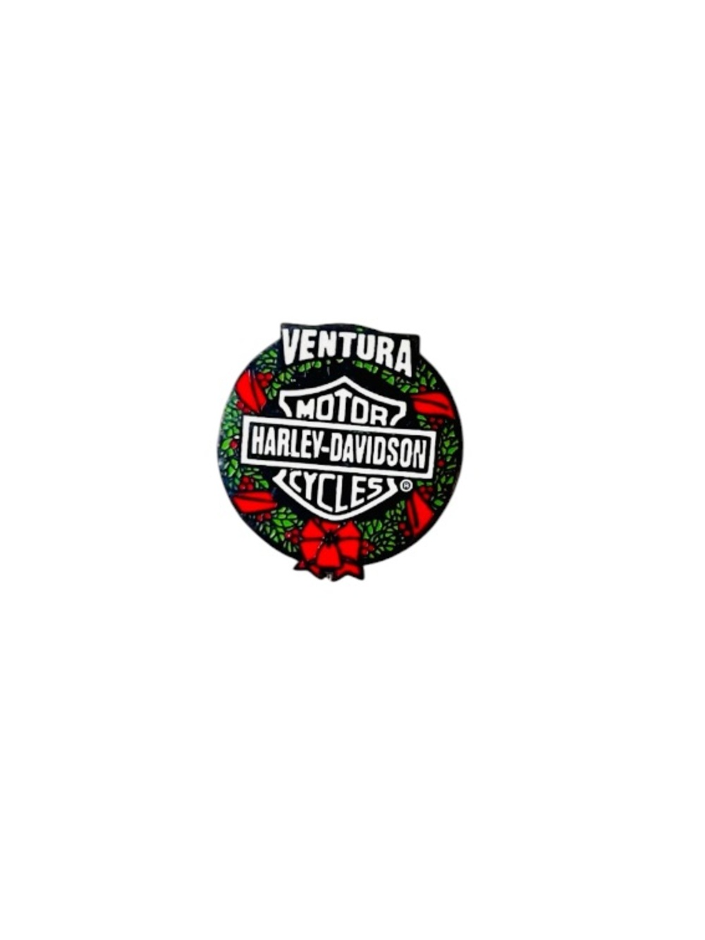 Vintage Harley-Davidson Black, Red & Green Ventura California Holiday Logo Pin